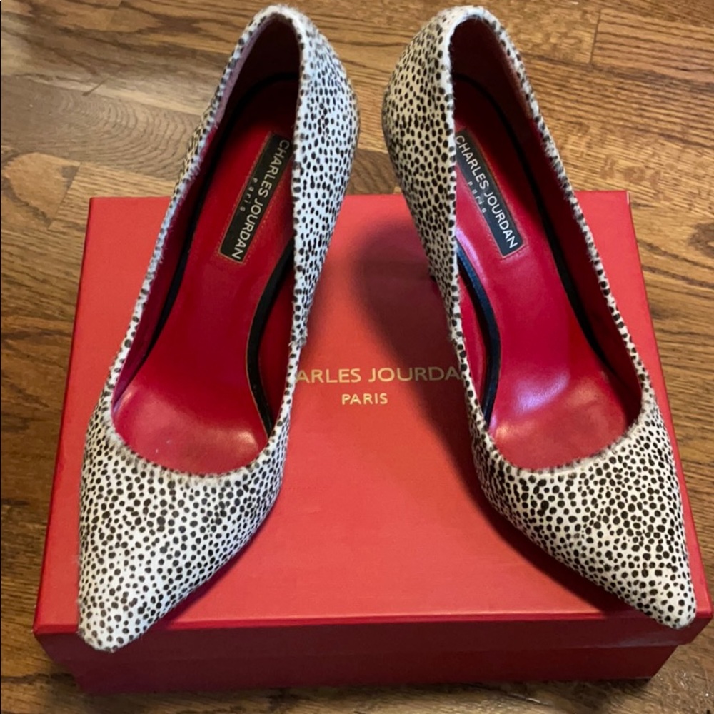 Charles Jourdan Paris, spotted pony hair heels